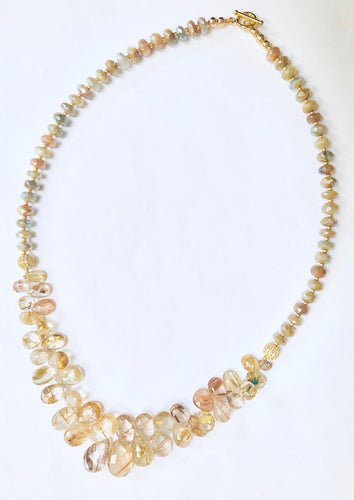 Golden Moonstone and Golden Reticulated Quartz Necklace
