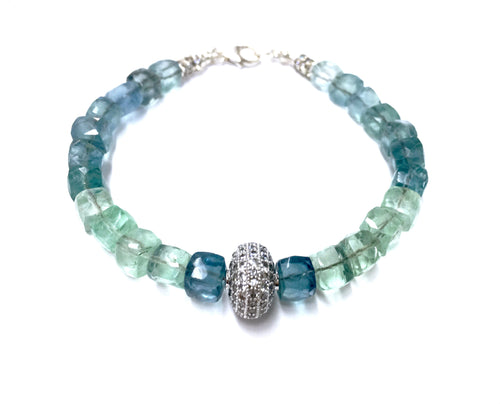 Colors of the Sea: Square-cut faceted Apatite and White Topaz Bracelet