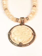 Found Object Antique Carved Pendant and Mother of Pearl Necklace