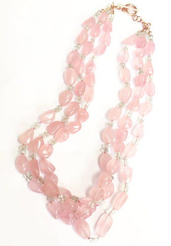 Glowing Rose Quartz Triple Strand Necklace