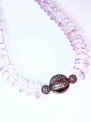 German Cut Pink Amethyst Necklace with White Topaz