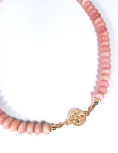 Natural Pink Blush Opal Necklace with Handblown Venetian Glass