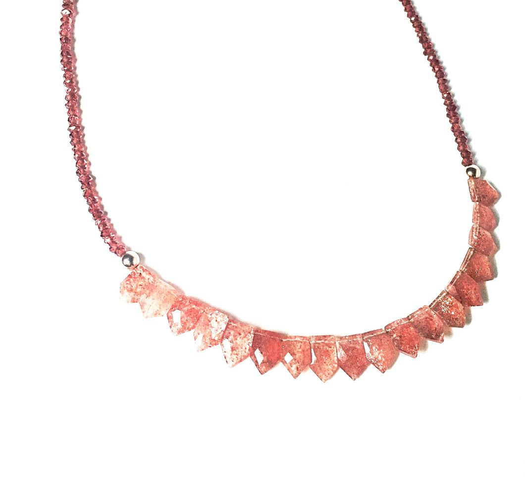It's a Stunner! Faceted Sunstone, Garnet and Rose Gold Necklace